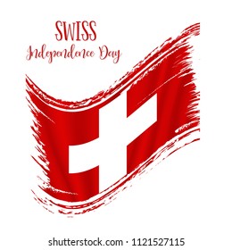 1 August, Swiss Independence Day background in national flag color theme. Switzerland National Day. Celebration banner with waving flag. Vector illustration