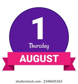 1 August, Thursday. Date template. Useful design for calendar or event promotion. Vector illustration EPS 10 File. Isolated on white background. 
