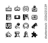 1 bit desk computer games sport toys icons. Design for logo game, sticker, web, mobile app, badges and patches. Isolated pixel art vector illustration. Game assets.