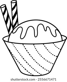 1 block of ice cream placed in a glass, topped with jam and snacks