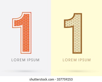 1, Brick, Construction font graphic design.