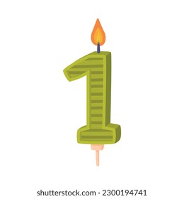 1 número de quemadura con forma de vela para la celebración del aniversario del cumpleaños ilustración vectorial de caricatura