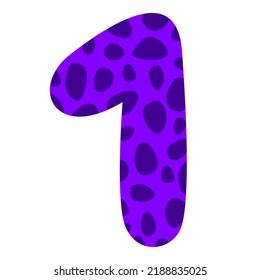 1, cartoon Arabic numerals with prints. Ten digits of the Arabic numerals from 0 to 9, font Hand drawn. Decorative numbers for children's magazines. Vector illustration isolated on white background