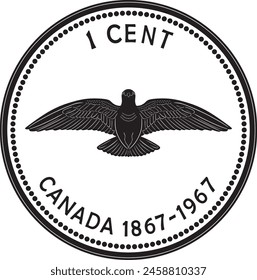 1 cent Canada coin doubled die legend 1967 vector design handmade silhouette line art.