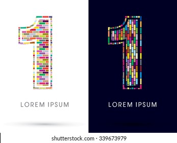 1, Colorful Brick, Construction font graphic design.