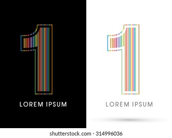 1 ,Colorful Font, designed using colorful line graphic vector.