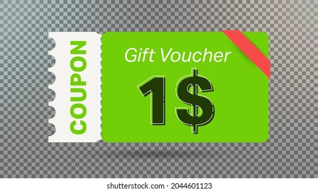 1$ coupon promotion sale for website, internet ads, social media. Big sale and super sale coupon code $1 discount gift voucher with coupon vector illustration summer offer ends weekend holiday