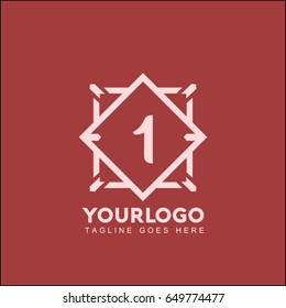1 Creative template brand identity. Royal Elegant linear abstract monogram. Vector illustration for Hotel logo. Kings symbol.