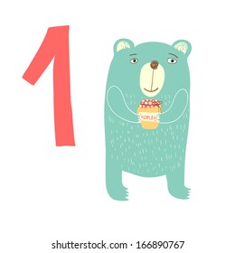 1 cute bear  Easy Learn to count figures  Funny cartoon childish illustrations in vector 