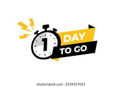 1 day to go banner label, countdown timer sticker vector illustration with stopwatch