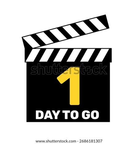 1 day to go clapper board clip art vector illustration. Count down film maker or waiting cinema graphic resources