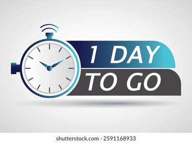 1 day to go in Clock style. Special offer badge. Web design. Sale tag, for webinar, live event, banner etc.