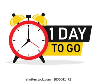 1 Tag zum Countdown mit Wecker-Symbol. Ein Tag zu verkaufen Preis Angebot Deal Timer. Vektorgrafik in flachem, modernem Design. einzeln auf weißem Hintergrund.