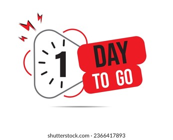 1 day go countdown banner, countdown left days banner. count time sale. one days left. 01 days to go sales lable, Vector illustration