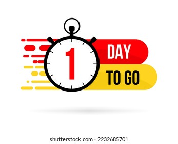 1 Day to go. Countdown timer. Clock icon. Time icon one day to go. Count time sale. Vector illustration