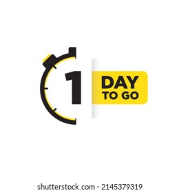 1 Day to go. Label, Sign, Button. Black and Yellow colors. Vector stock illustration.