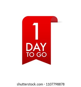 1 Day to go Red Label. Red Web Ribbon. Vector stock illustration.