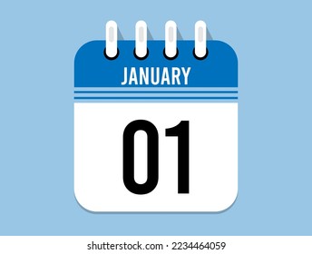 1 day January calendar icon. Banner for appointments, special dates and birthdays. Calendar vector for January in blue color on light background