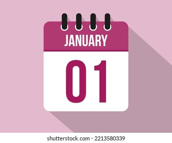 1 day January calendar. Calendar vector for January in pink color on light background