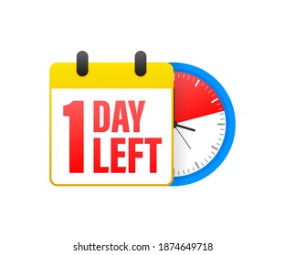 1 Tag verbleibender Kalender. Symbolbild der Uhr. Urlaubskonzept. Timer-Symbol Symbol-Illustration. Vektorzeichen. Countdown-Kalender.