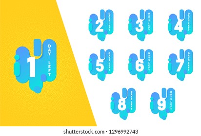 1 Day Left Count Fluid Badge Banner Set. Advertising Promo Sticker Element Design. Shopping Promotion Ribbon Counter Poster for Business Discount Time Offer Flat Vector Illustration