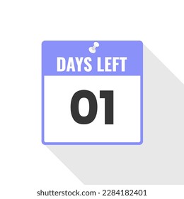 1 Tag Links Countdown Verkaufssymbol. 1 Tag verbleibend, um Werbebanner zu gehen
