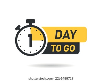 1 day left icon in flat style. Offer countdown date number vector illustration on isolated background. Sale promotion timer sign business concept.