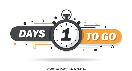 1 day left icon in flat style. Offer countdown date number vector illustration on isolated background. Sale promotion timer sign business concept.