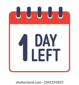 1 day left icon,countdown daily page calendar template vector illustration.