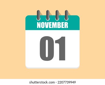 1 Day November in green. Calendar icon for November month on clear background