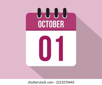 1 day October calendar. Calendar vector for October in pink color on light background
