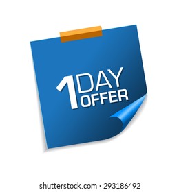 1 day Offer Blue Sticky Notes Vector Icon Design