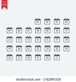 Icono web del evento de 1 a 31 días, icono del calendario.Icono del vector del calendario. Fecha y hora, día, mes. Vacaciones.