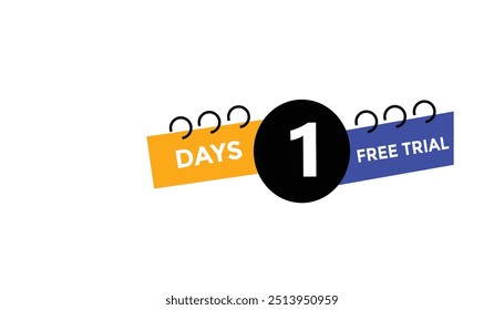 1 Tage kostenlose Testversion Countdown Nummer Banner Vorlagen. Zeit-Symbol. Vektorgrafik 