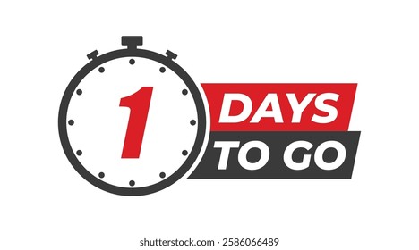 1 days to go badges symbol. Countdown of days. Offer timer, sticker limited to a few days. One days left to go. Vector illustration