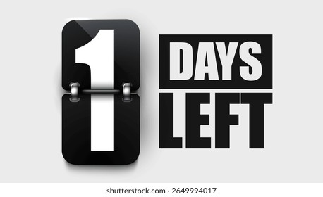 1 Days to go. Countdown discounts and sale time. Days left sign, label. Vector illustration