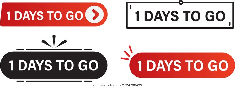  1 días para ir Cuenta atrás días para ir símbolo de cartel, reloj de promoción muestra concepto de negocio, 1 día para ir Vector sobre fondo blanco,
