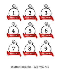 1 days to go icon set. Countdown of days remaining. Offer timer sticker limited to a few days. Vector