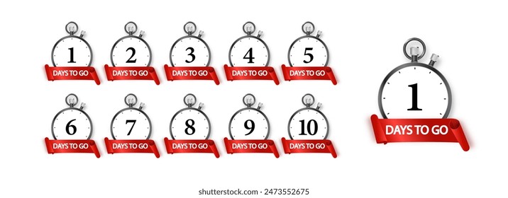 1 days to go icon set. Countdown of days remaining. Offer timer sticker limited to a few days. Vector