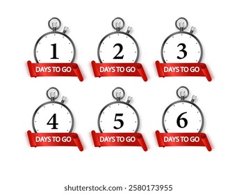 1 days to go icon set. Countdown of days remaining. Offer timer sticker limited to a few days. Vector