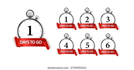 Conjunto de ícones de 1 dia para terminar. Contagem regressiva dos dias restantes. Ofereça adesivo de temporizador limitado a alguns dias. Vetor