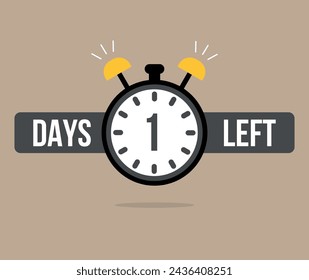 1 Days left chronometer. Clock counting days and remaining time, countdown alarm