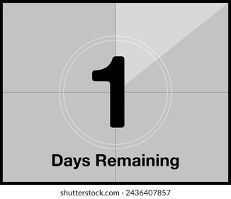 1 days remaining. Countdown of days in the form of a film, cinema of time