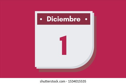 1 de Diciembre. Dia del mes. Calendario (December 1st. Day of month. Calendar in spanish) vector illustration icon.