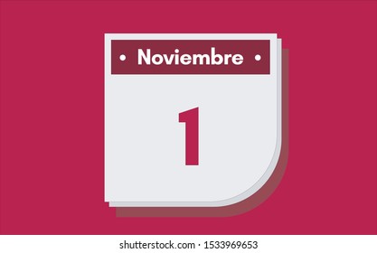 1 de Noviembre. Dia del mes. Calendario (November 1st. Day of month. Calendar in spanish) vector illustration icon.