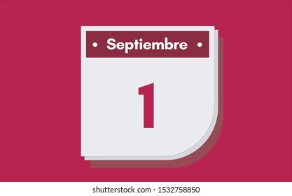 1 de Septiembre. Dia del mes. Calendario (September 1st. Day of month. Calendar in spanish) vector illustration icon.