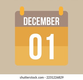 1 december calendar date. Calendar icon for december in orange. Vector for holidays, anniversaries and celebrations