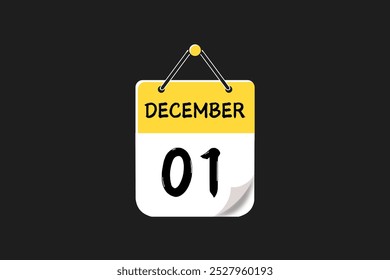 1 dezembro calendário ícone página de texto design mensal web em amarelo, vermelho, preto e branco fundo vetor, ícone, ou ilustração com o mês de dezembro 1