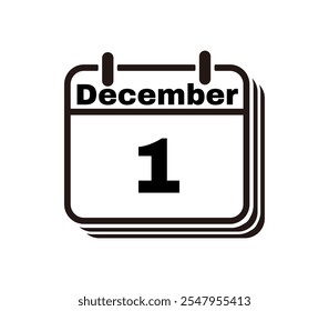 1 December calendar icon text page monthly web design on black and white background vector, icon, or illustration with the month of December 1