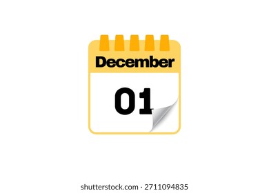 1. Dezember Kalendersymbol Textseite monatliches Webdesign auf weißem, schwarz-gelbem Hintergrund, Vektor, Symbol oder Illustration mit dem Monat Dezember 1